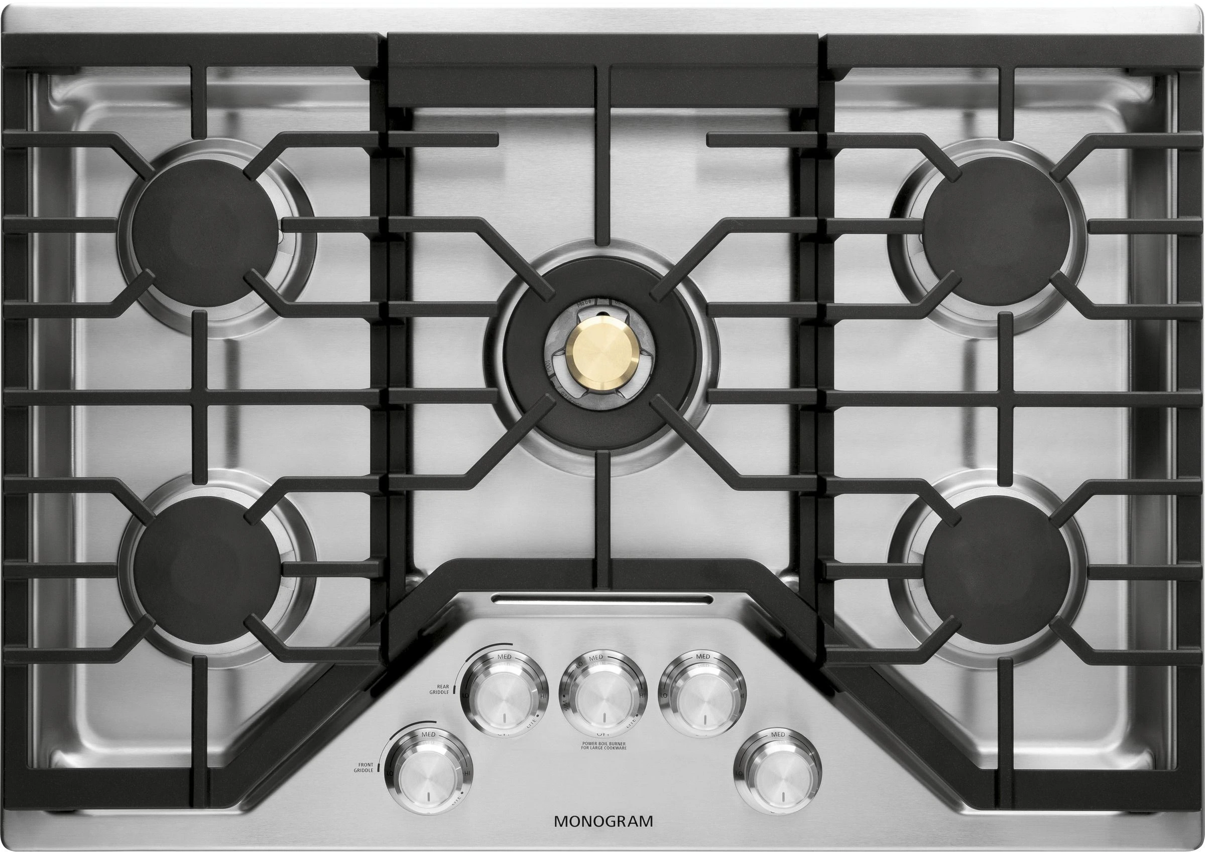 Overhead view of the Monogram ZGU30RSLSS cooktop
